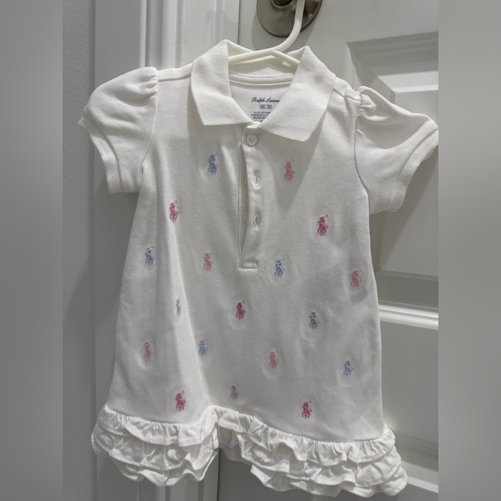 Ralph Lauren White and Pink Polo Shirt with Embroidered Design